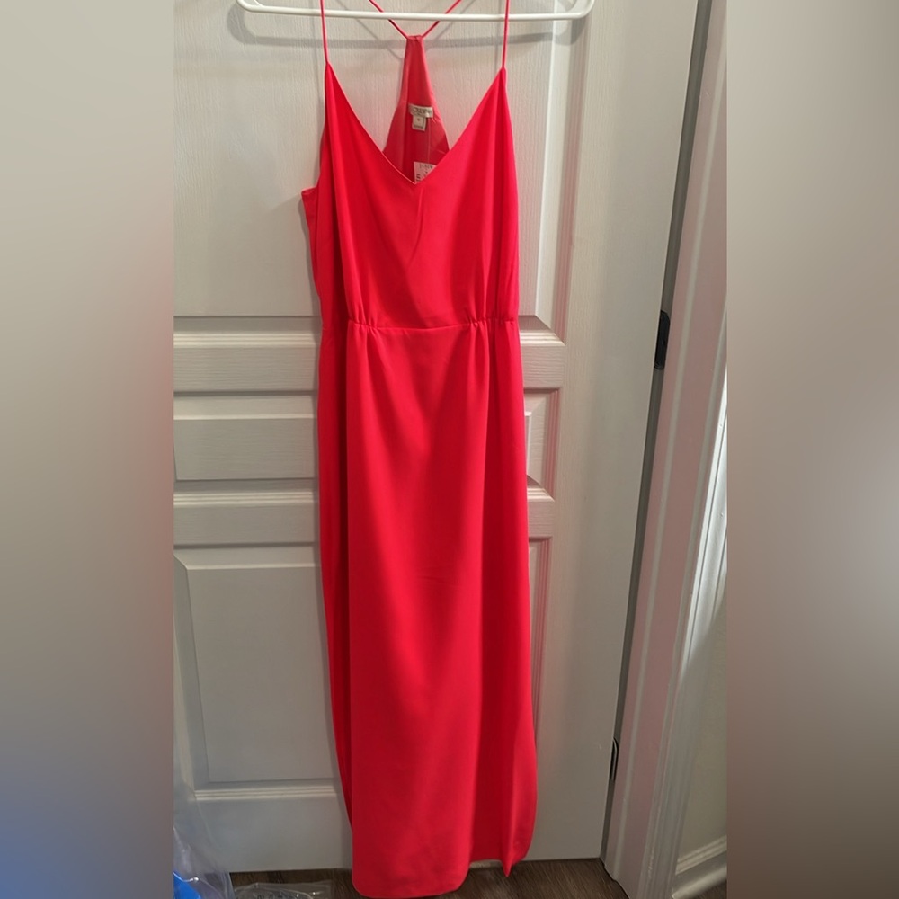 JCrew coral colored razor back maxi dress
